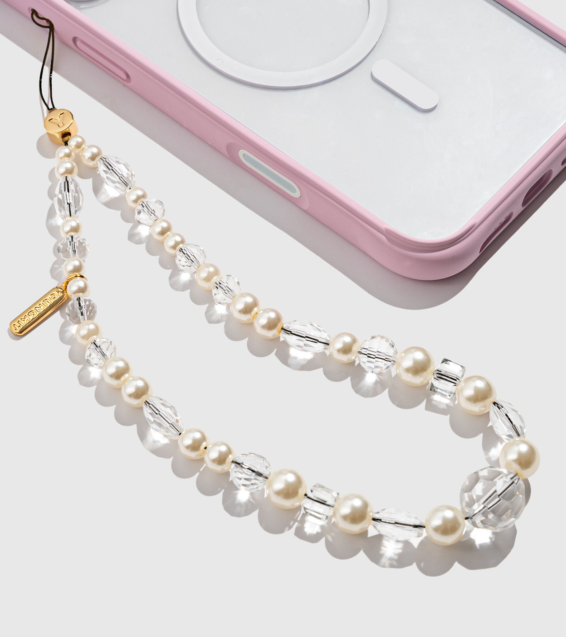 Crystal + Pearl Phone Charm & Card Combo