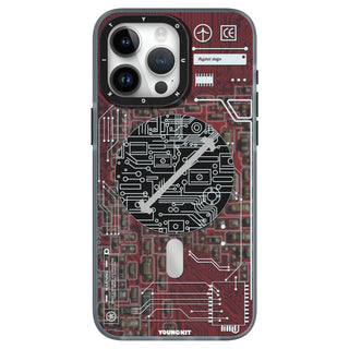 Futuristic Dark Blue Circuit Board Magsafe-iPhone Case