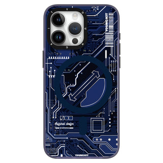 Futuristic Dark Blue Circuit Board Magsafe-iPhone Case