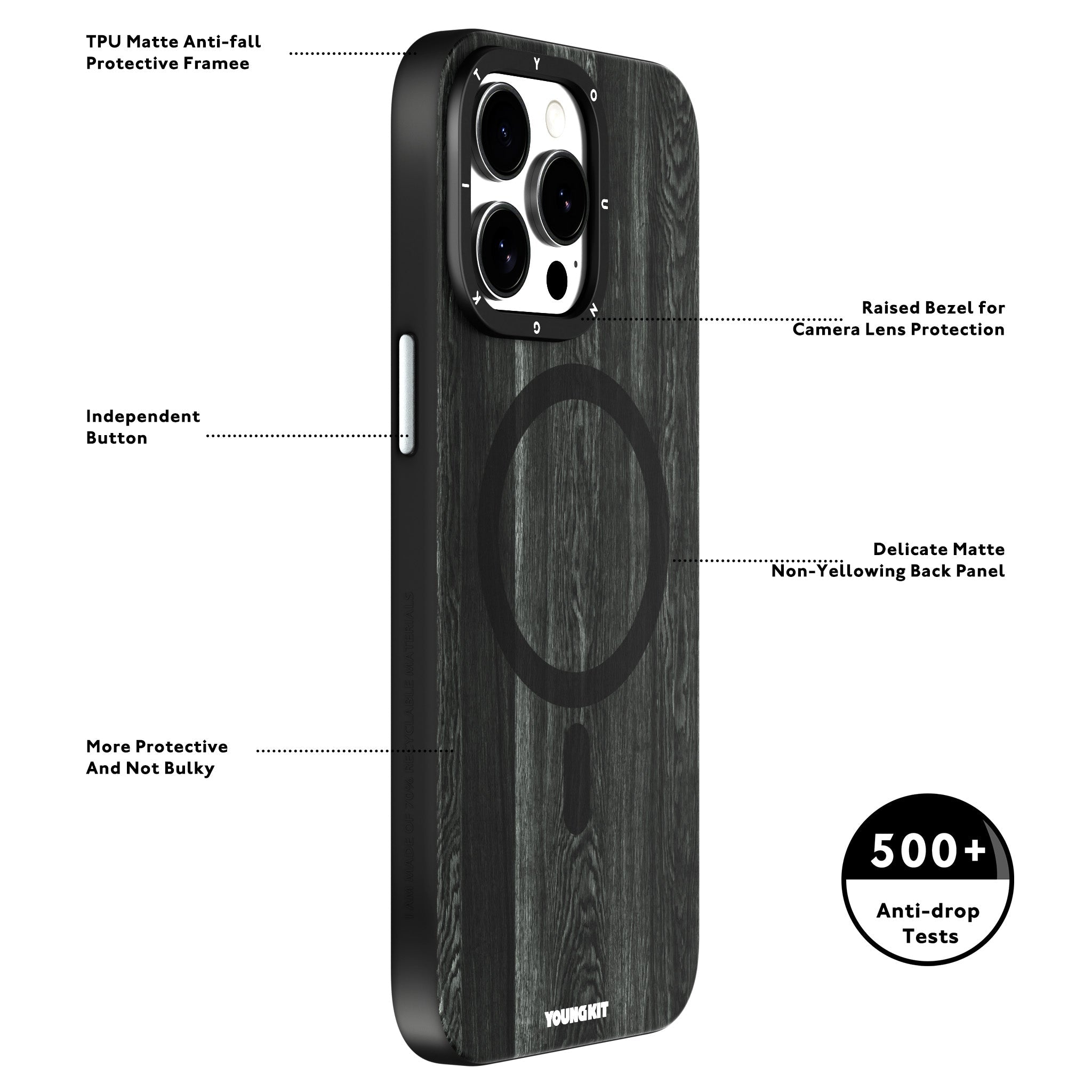 Original Wooden Texture Magsafe iPhone 14/15 Case-Ebony