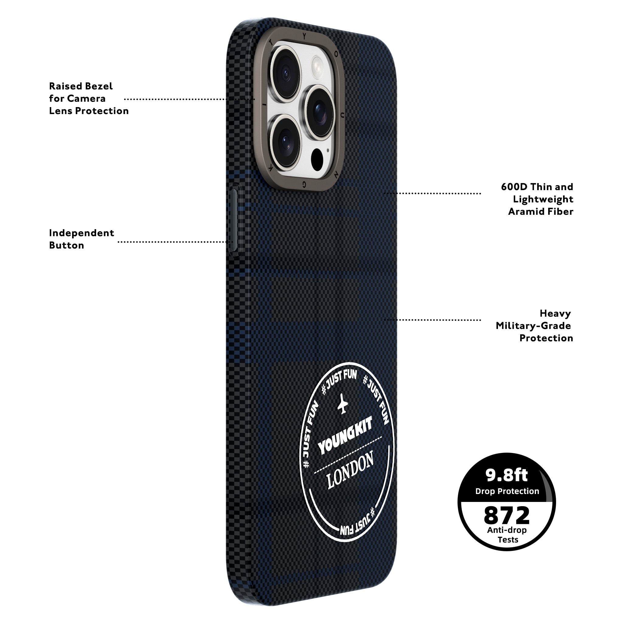 Kevlar® 1500D MagSafe Retro iPhone14/15 Case-Blue